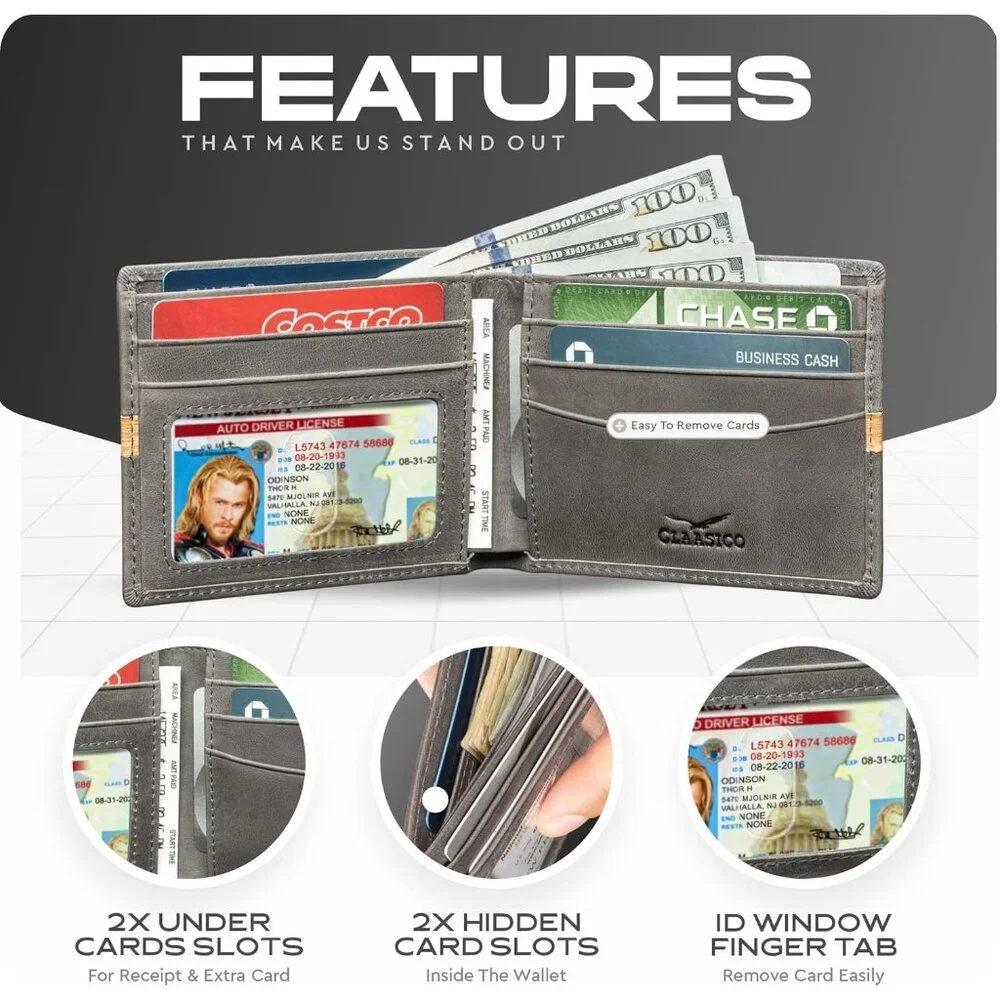 Men’s - Genuine Leather Slim Bifold RFID Wallet Gift for Men Packed in Stylish